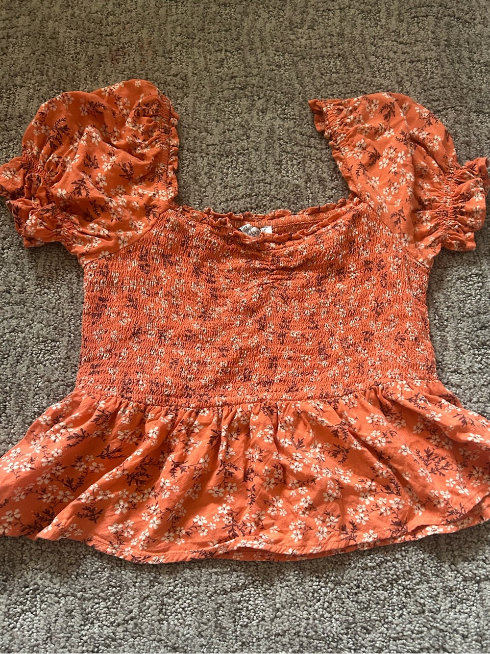 Floral Smocked Puff-Sleeve Top